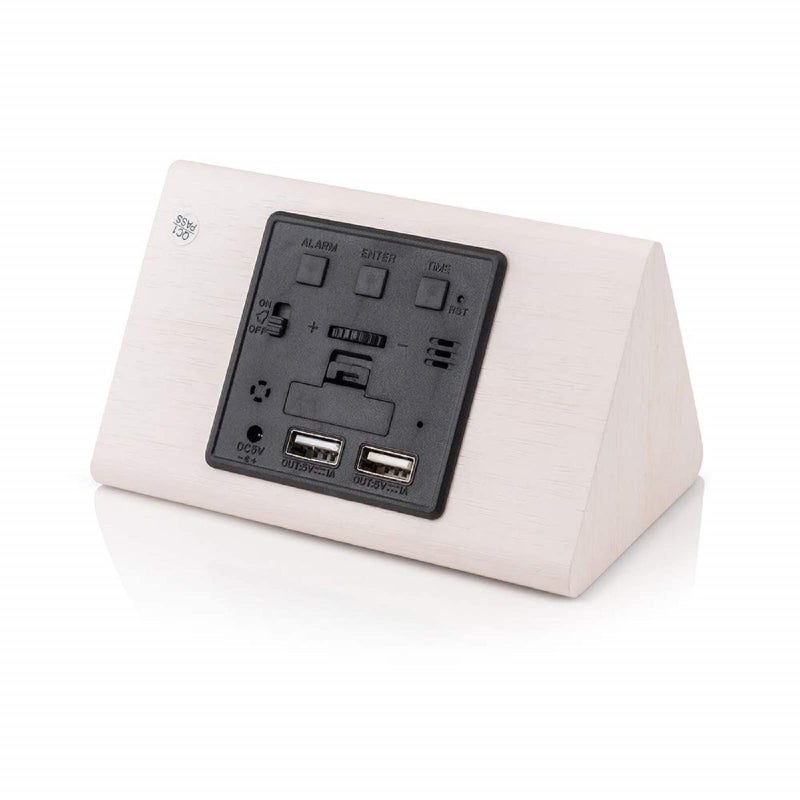 GEARONIC Digital Alarm Clock Wooden Alarm Clock Wood Modern Triangle Alarm Digital Desk Clock, Displays Time Date Temperature Calendar Wood Made Electric Clocks for Bedroom, Bedside - White - Image 3
